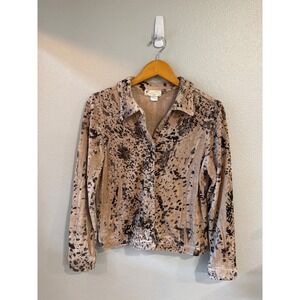 Impulse‎ California Button Down Shirt Womens Sm Tan Abstract Splatter